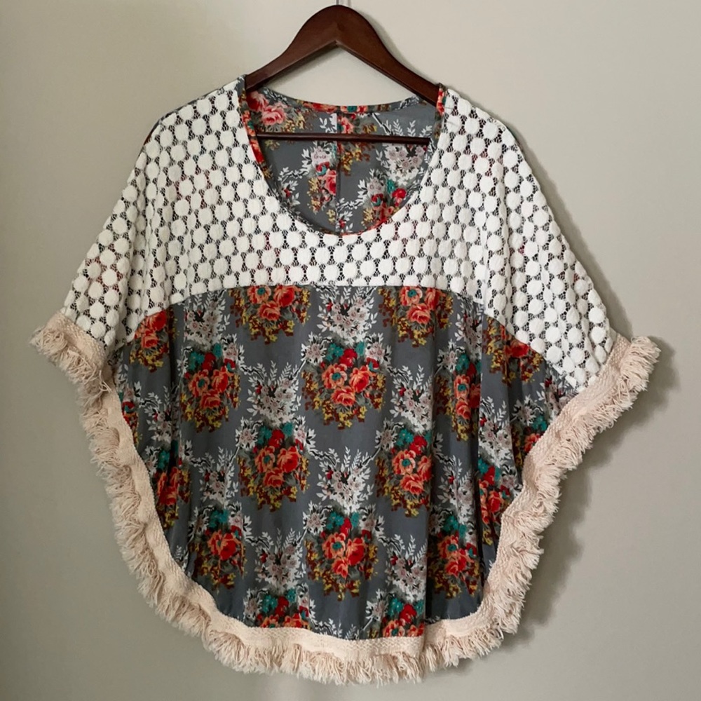 Floral and Tassel poncho